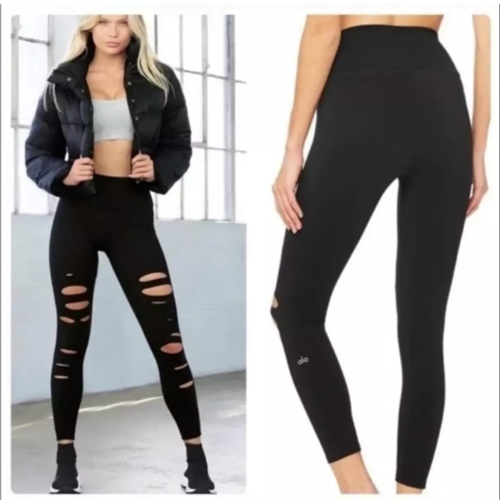 Alo Yoga High Waisted Ripped Warrior Leggings - Black - Small NWOT - Picture 11 of 14